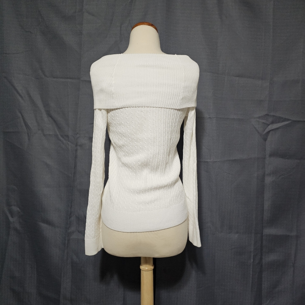 Pria White Off Shoulder Cable Knit Sweater Top S - Picture 3 of 6
